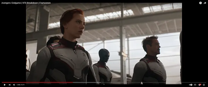 The same shot with the quantum-realm costumes painted in over the mo-cap reference